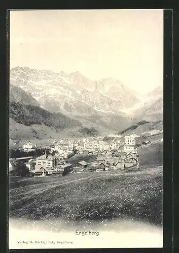 AK Engelberg, Ortspanorama mit Gebirge im Hintergrund