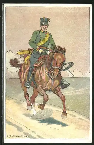 Künstler-AK Ludwig Koch: Soldat zieht auf seinem Pferd sitzend in den Kampf