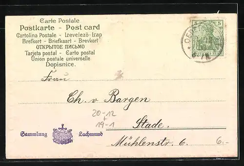 Präge-AK Jahreszahl 1904 mit Münz-Geld und vierblättrigem Klee