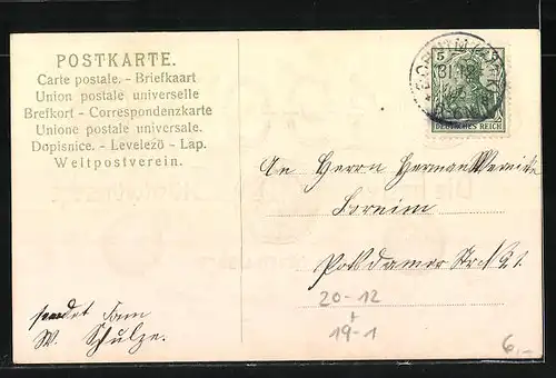 Präge-AK Jahreszahl 1907 mit Münz-Geld und Glücksklee