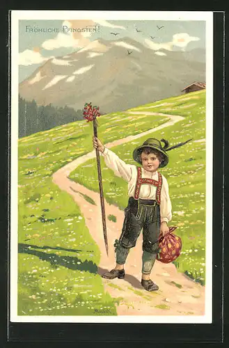 Künstler-AK Alfred Mailick: Knabe mit Wanderstock und Beutel