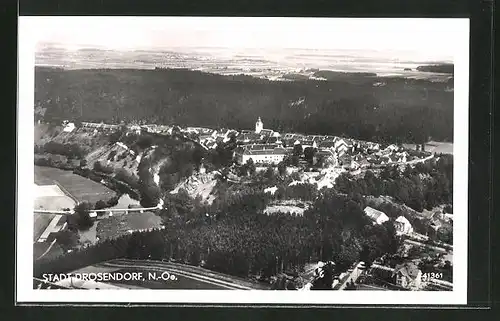 AK Drosendorf, Ortspanorama aus der Luft gesehen