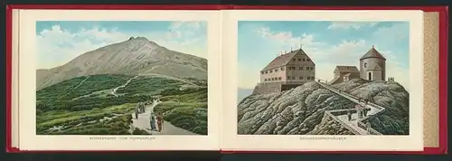Leporello-Album Rübezahl's Reich, mit 28 Lithographie-Ansichten, Hirschberg, Warmbrunn, Kynast, schöner Einband