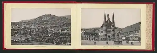 Leporello-Album Der Harz, mit 40 Lithographie-Ansichten, Grund, Bad Lauterberg, Goslar, u.a., Einband mit Hirsch
