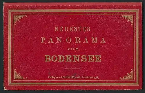 Leporello-Album Bodensee-Panorama, mit 6 Lithographie-Ansichten, Konstanz, Friedrichshafen, Lindau, schöner Einband