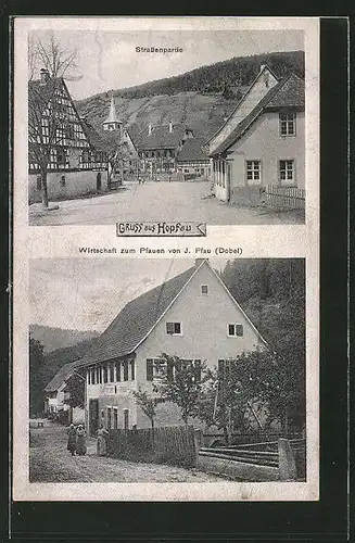 AK Hopfau, Strassenpartie, Gasthaus zum Pfauen