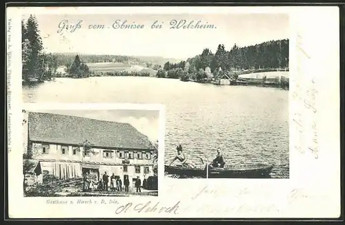AK Welzheim, Gasthaus zum Hirsch, Ruderpartie auf dem Ebnisee