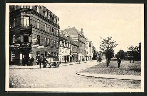 AK Rendsburg, Herrenstrasse mit Gasthaus Reichs-Krone