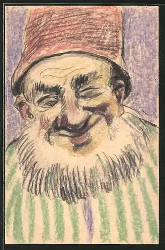 Künstler-AK Handgemalt: lächelnder Zwerg mit roter Mütze