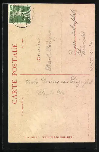Künstler-AK Neuchatel, XXII. Fete Fédérale de Chant 1912, Motto "Lied an die Heimat"