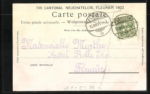AK Fleurier, Tir Cantonal Neuchatelois 1902, Grande Cantine et Pavillon des Prix