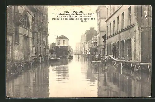 AK Paris, Inondations de Janvier 1910, Rue des Entrepreneurs, prise de la Rue de la Rosière, Hochwasser