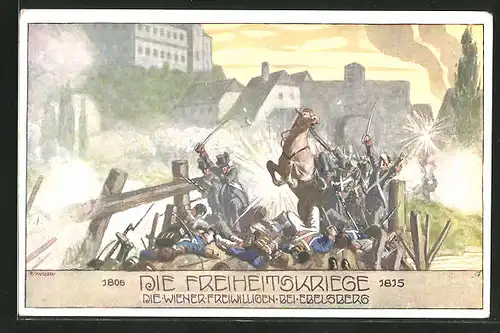 Künstler-AK Ernst Kutzer: Freiheitskriege 1806 - 1815, Die Wiener Freiwilligen bei Ebelsberg