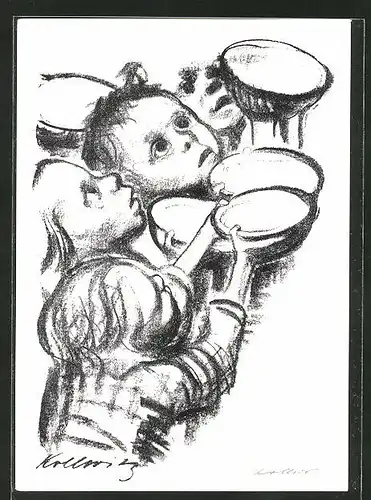 Künstler-AK Käthe Kollwitz: Plakat der Internationalen Arbeiterhilfe 1924, Arme Kinder bitten um eine Mahlzeit