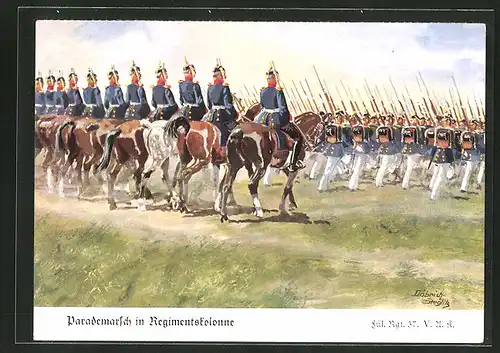 Künstler-AK Döbrich-Steglitz: Parademarsch in Regimentskolonne, Füs. Regt. 37 V. A. K.