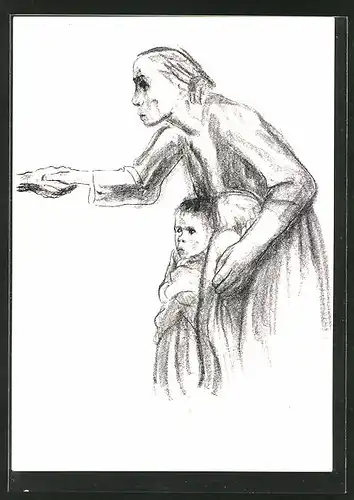 Künstler-AK Käthe Kollwitz: "Tod reicht Frau die Hand", 1939
