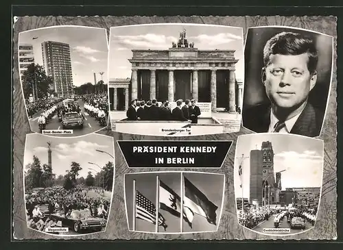 AK Berlin, Präsident der USA Kennedy zu Besuch in der Stadt, Siegessäule, Brandenburger Tor