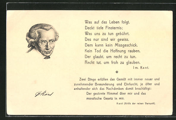 Ak Portrait Philosoph Immanuel Kant Mit Zitat Aus Kritik Der Reinen