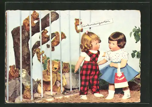 AK Käthe Kruse-Puppen im Tierkindergarten mit Teddybären