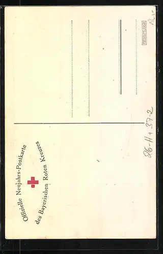 Künstler-AK sign. Gretl Hess: Siegreiches Neujahr 1915, Kriegsfürsorge mit Engel und Wappen des Bayer. Roten Kreuzes