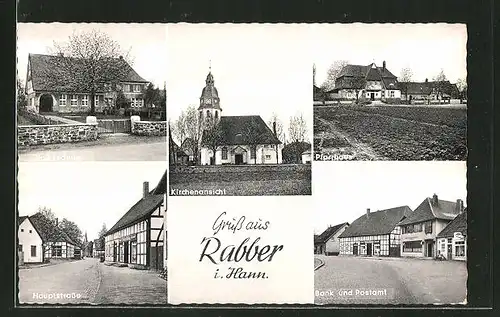 AK Rabber, Volksschule, Kirche, Pfarrhaus, Hauptstrasse