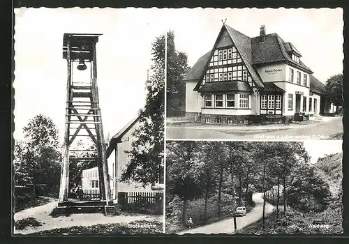 AK Hüsede, Gasthaus Otten, Glockenturm, Waldweg