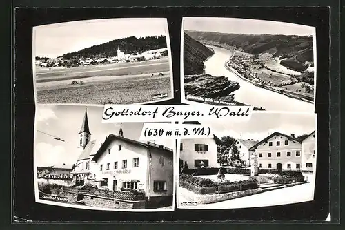 AK Gottsdorf / Bayer. Wald, Ortsansicht, Gasthaus Veicht, Dorfmitte