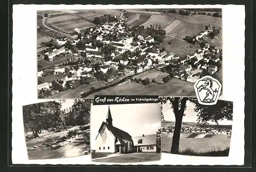 AK Röslau / Fichtelgebirge, Totalansicht, Kirche