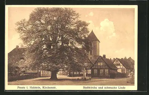 AK Preetz, Stadtkirche und Linde in der Kirchenstrasse