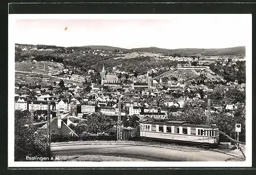 AK Esslingen, Ortsansicht mit Strassenbahn