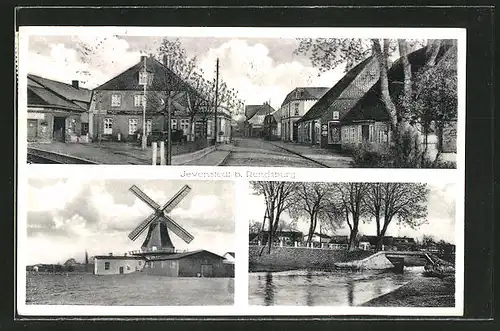 AK Jevenstedt, Windmühle, Blick in eine Strasse