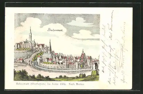 AK Hohenwart / Oberbayern, Ortsansicht im Jahre 1664 nach Merian