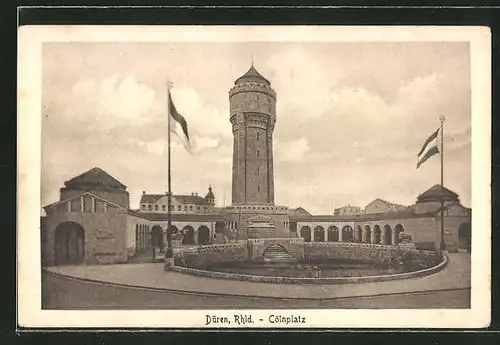 AK Düren / Rheinland, Cölnplatz mit Wasserturm