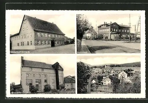 AK Oeslau, Gasthof und Brauerei Grosch, Bahnhof und Panorama
