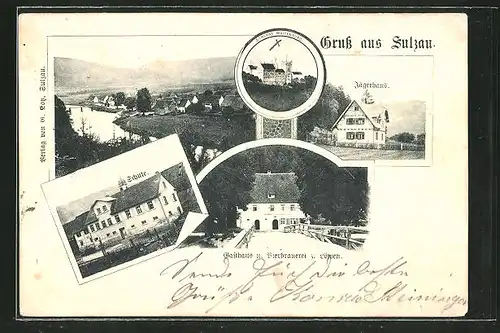 AK Sulzau, Panorama, Gasthaus-Brauerei z. Löwen und Jägerhaus