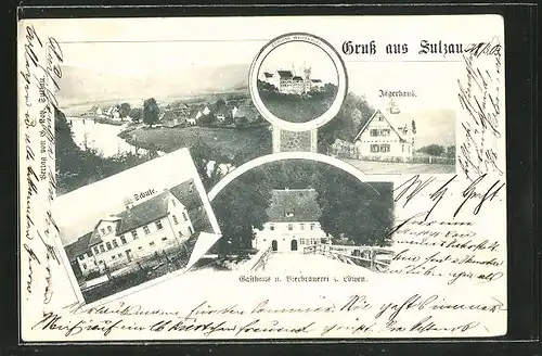 AK Sulzau, Gesamtansicht, Gasthaus-Brauerei z. Löwen und Jägerhaus