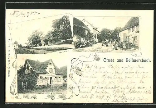 AK Nellmersbach, Blick auf Bahnhof, Gasthaus von F. Weishaar und Dorfpartie