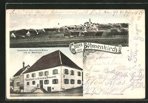 AK Böhmenkirch, Ortsansicht mit Kirche, Gasthaus und Brauerei zur Krone