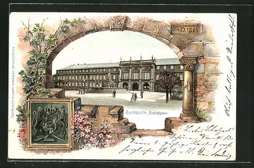 Passepartout-Lithographie Bayreuth, Schlossplatz, Wappen
