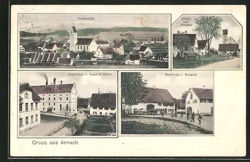 AK Arnach, Brauerei Müller, Schulhaus, Totalansicht