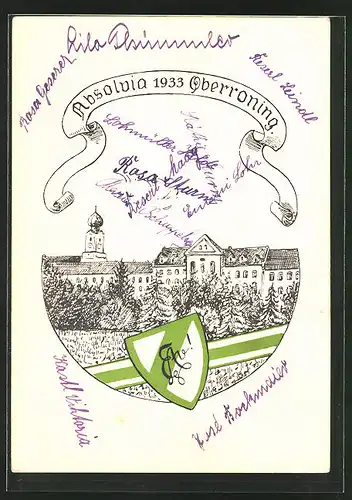 AK Oberroning, Absolvia 1933 mit Wappen und Panorama