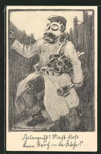 AK Soldat der Infanterie mit Gasmaske