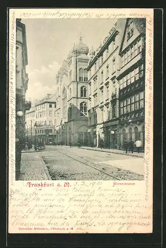 AK Frankfurt, Blick zur Synagoge in der Börnestrasse