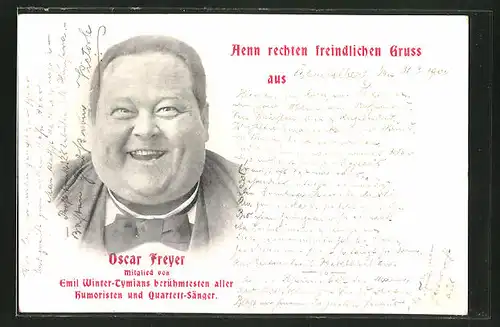 AK Komiker Oskar Freyer, Mitglied von Emil Winter-Thymians berühmtesten aller Humoristen und Quartett-Sänger