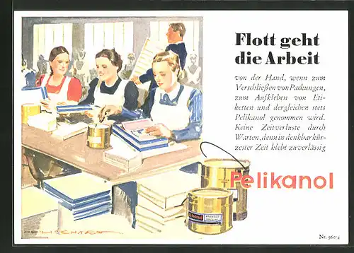 AK Reklame für Pelikanol Klebstoff