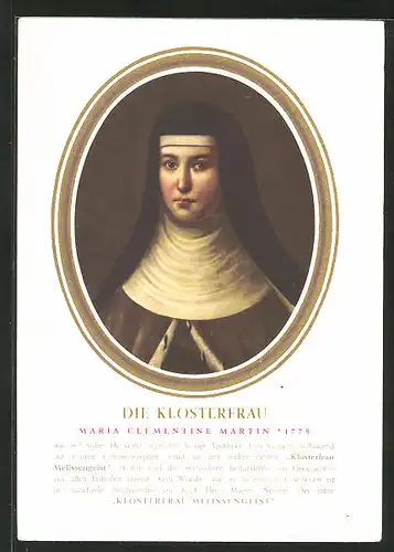 AK Medikament Klosterfrau Aktiv-Puder, Portrait Maria Clementine Martin im Passepartout-Rahmen