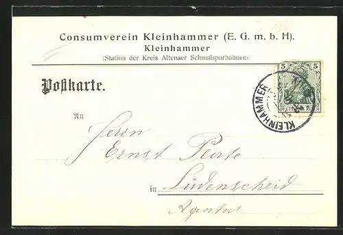 AK Kleinhammer, Mitteilungskarte des Consumvereins