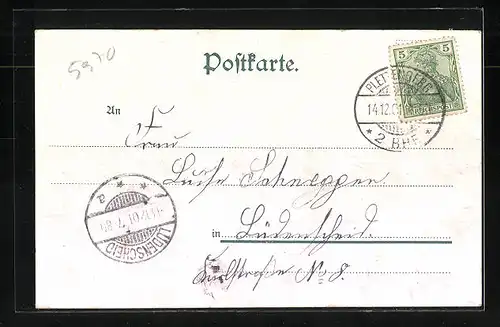 Lithographie Eiringhausen, Totalansicht, Restaurant Siepmann, Kriegerdenkmal