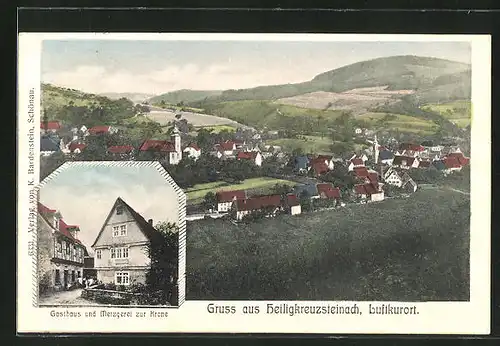 AK Heiligkreuzsteinach, Gasthaus und Metzgerei zur Krone, Ortsansicht