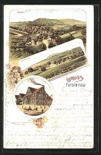 Lithographie Fürstenau, Gasthaus Berends, Ortsansicht Bödexen